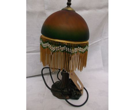 Art Deco table lamp with brown domed tasselled shade 