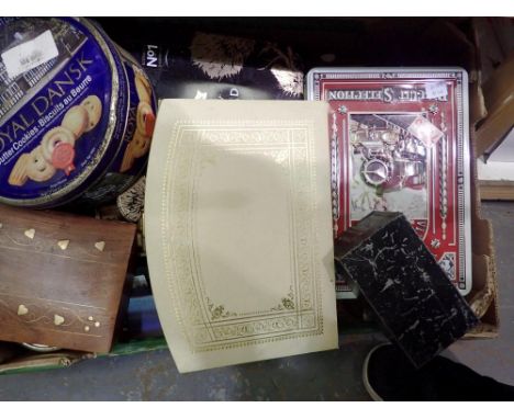 Box of mixed vintage tins. Not available for in-house P&amp;P 