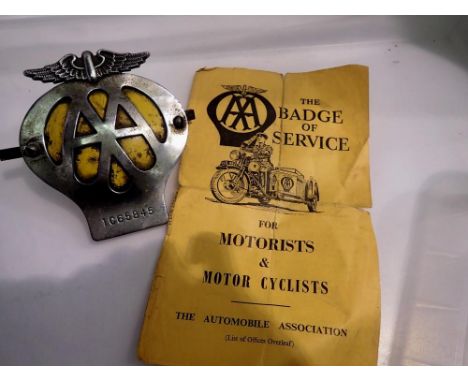 Vintage AA badge, no 1C65845. UK P&amp;P Group 1 (£16+VAT for the first lot and £2+VAT for subsequent lots) 