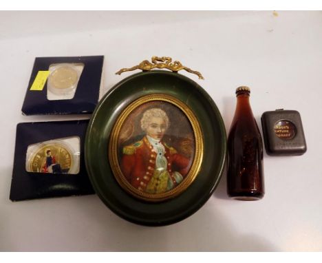 Mixed collectibles, including Pearsons miniature dictionary and a portrait miniature. UK P&amp;P Group 1 (£16+VAT for the fir
