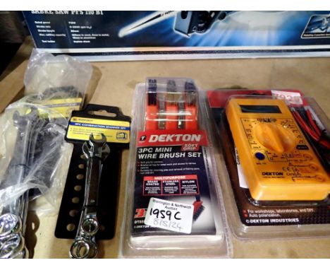 Dekton Multimeter, wire brushes and two Marksman spanner sets. Not available for in-house P&amp;P 