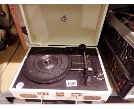 White GPO Soho turntable with inbuilt stereo speakers, with power supply, manual &amp; boxed. Not available for in-house P&am