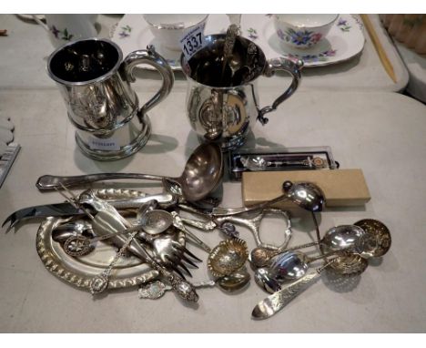 Mixed metalware with a Harrods Restaurant ladle. Not available for in-house P&amp;P 