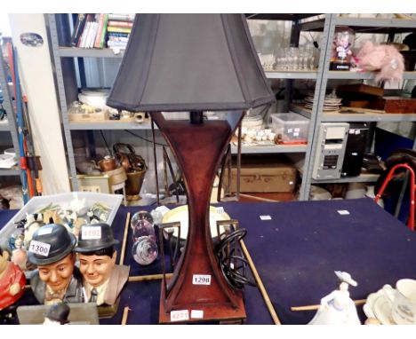Hourglass shaped lamp with shade, H: 73 cm. Not available for in-house P&amp;P 