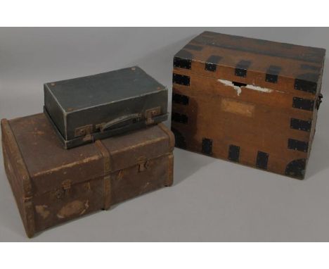 A late 19thC oak and part metal bound silver trunk, of rectangular outline with plain interior, 48cm high, 72cm wide, 47cm de
