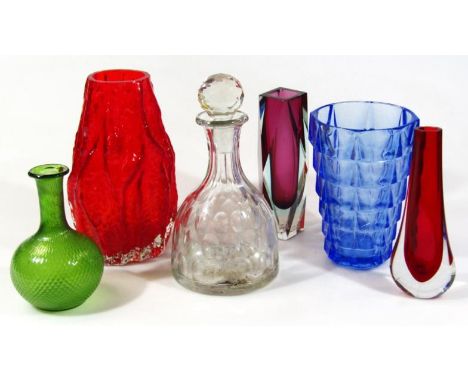 Various Studio glass, mainly 20thC and later etc., to include a Baxter style vase in red, 20cm high, others, to include blue 