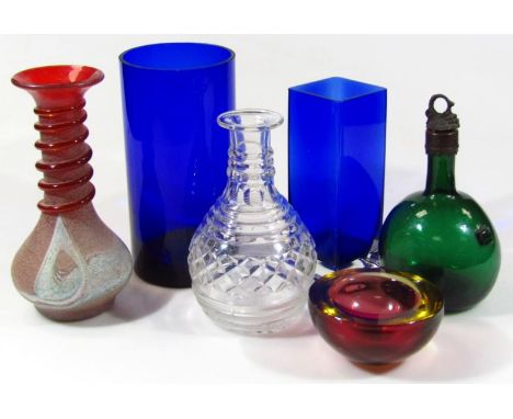 Various Studio glass etc., mainly mid 20thC and later, to include a circular vase in red, with a twist neck and trumpet stem,