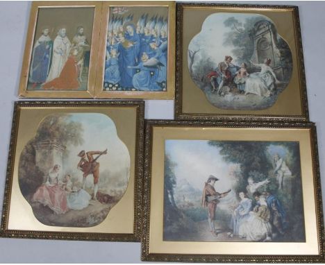 An Old Master religious print, in double frame, showing child and another a coronation, labelled JB Pound verso, the frame 54