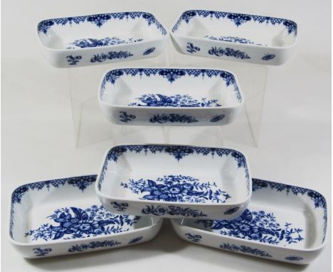 Six modern Royal Worcester oven-to-tableware blue and white dishes, decorated with Doctor Wall style flowers, printed marks b