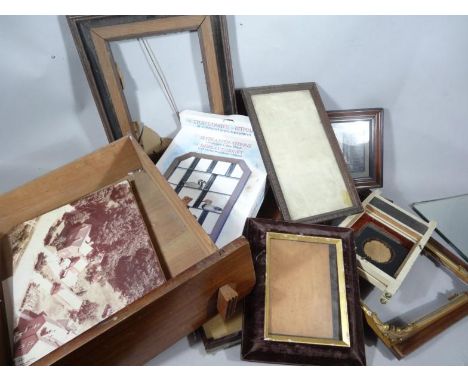 Various picture and other frames, portrait miniature, ebonised frame, 15cm x 12cm, various others, sheets of glass, etc. (a q