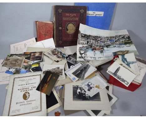 Various ephemera, postcards, etc., to include The Plays Of Shakespeare book, early 20thC and later black and white and colour