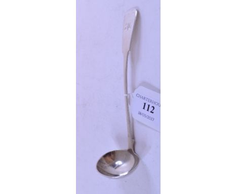 A 19th century Scottish provincial fiddle pattern ladle, initialled, Aberdeen, probably Peter Crombie, approx. 0.9 ozt