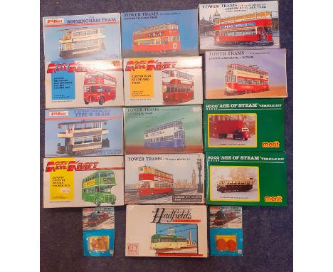 A quantity of Retro Keil Kraft plastic model kits 1:72 scale to include tram sand buses together with Tower Tram model kits 1