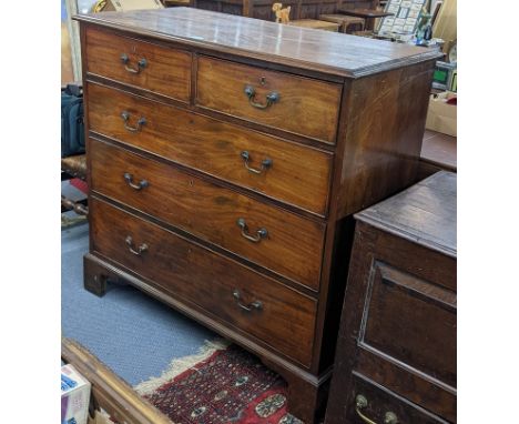 A Georgian mahogany chest of two short and three long graduated drawers, on bracket shaped feet, 106cm h x 110cm wLocation: A