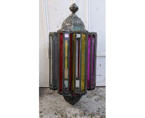 A vintage Moroccan style hanging light having coloured glass panels 64hLocation:FSL 