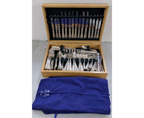 A canteen of Mappin &amp; Webb silver plated cutlery, housed  in a light oak case, Location: A4M 