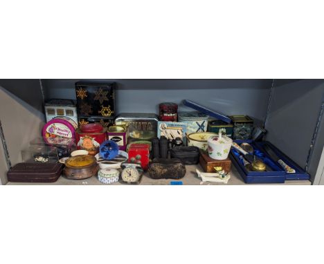 A mixed lot to include Aynsley serving fork, spoon and cake slice, a red painted metal midget bank safe,  a compass and other