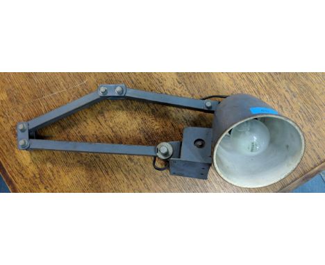 A mid 20th century bench mounted grey Anglepoise of steel construction with an aluminium shadeLocation:FSR 