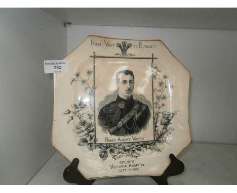 vintage commemorative prince albert victor plate -royal visit to burnley