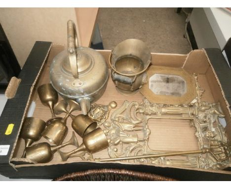 box of brassware inc frames and door knocker