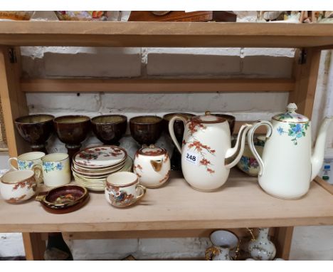 SHELF LOT PART COFFEE SETS AND 6 GOBLETS 