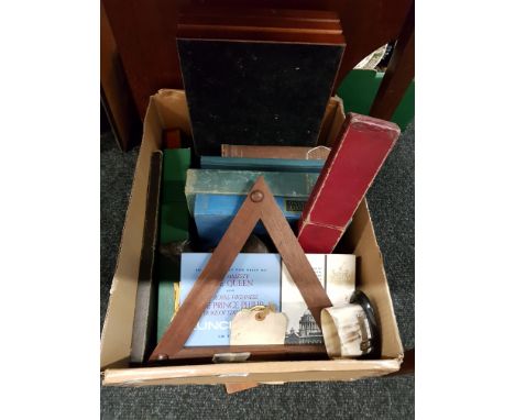 BOX OF ENGINEERING BOOKS, TOOLS ETC 