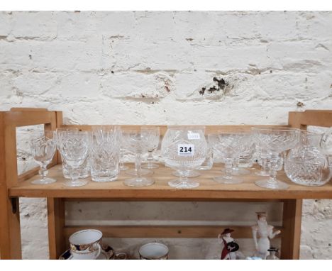 SHELF LOT OF GLASSWARE 