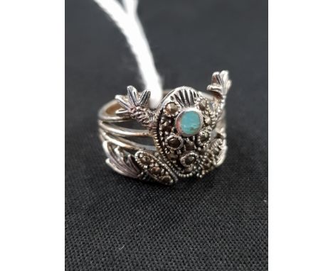 SILVER MARCASITE AND OPAL FROG RING 