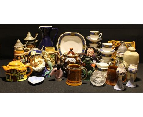 Ceramics and Glass - a Royal Doulton character jug,  Old Salt; a bargeware teapot, dated 1887; German beer steins; a Stafford