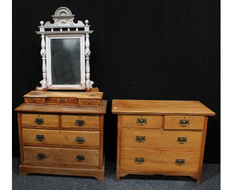 An early 20th century chest of two short over two long drawers, 75.5cm high, 91.5cm wide, 45.5cm deep; another, similar, 77.5