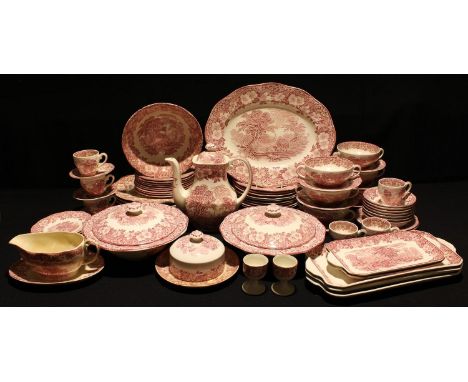 An Enoch Wedgwood Woodland pattern part dinner and coffee service comprising oval diner plates, salad plates, side plates, so