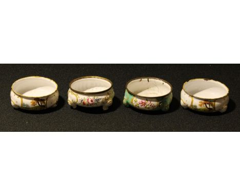 A pair of George III South Staffordshire enamel cauldron salt cellars, 7cm diam, c. 1775, (2); others, various, including Bir