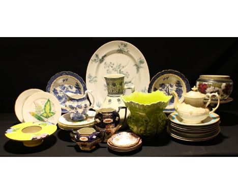 A Bretby green majolica jarniniere; late 19th century Royal Worcester table ware, c.1886; a 19th century meat plate; Booths W
