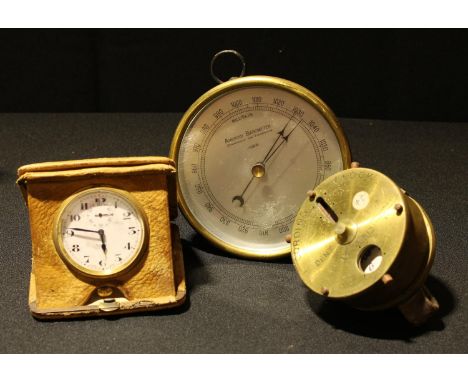An early 20th century aneroid barometer; a Dent Recording Clock, no.6182; an early 20th century Swiss travelling time piece, 