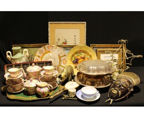 A James Kent Apple Blossom chintz coffee service for six; an Aynsley Orchard Gold plate; a plated serving dish and cover; ano