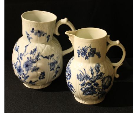 A Worcester Dutch jug, Cabbage Leaf Jug Floral pattern, the baluster moulded in relief with overlapping cabbage leaves, print