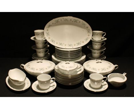 A Noritake Wellesley pattern dinner service for eight comprising dinner plates, salad plates, side plates, dessert bowls, veg