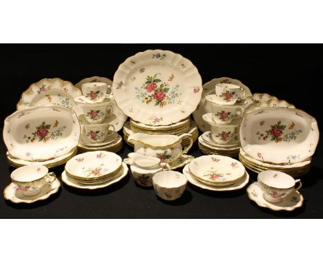 A Royal Crown Derby Derby Days part dinner and tea service comprising dinner plates, salad plates, dessert bowls, sauce boat 