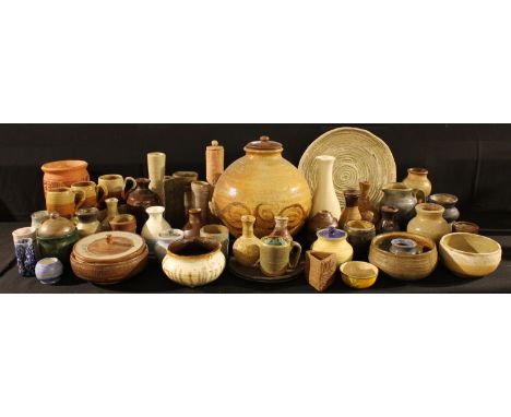 Studio Pottery - a quantity of Tim Stevenson studio pottery including large globular jar and cover, bottle vases, bowls, jugs