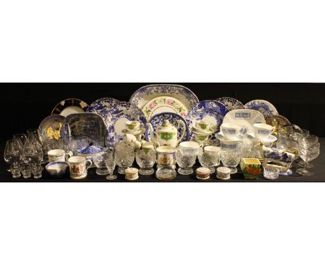 Ceramics and Glass - a set of four Royal Crown Derby Mikado pattern dinner plates; others, Vine Cobalt, Blue Aves, etc; a Roy