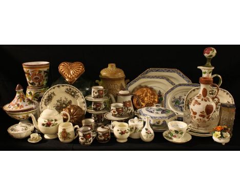 Ceramics - a Rumtopf jar; Japanese coffee set; Italian jardinieres; Wedgewood; Masons; Westover; copper jelly moulds; glasswa