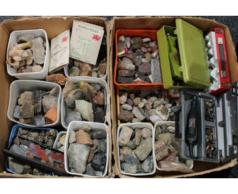 Geology - a  large collection of polished stones and specimens; Geology related tools including a stone polisher machine, Dre