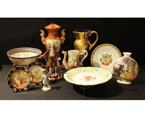 Continental Ceramics - a 19th century French bowl, decorated in the Chinese manner; a French Couleuvre table lamp; a pair of 