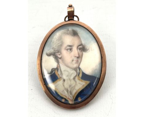 English School (late 18th century): a portrait miniature of a naval Admiral - oval watercolour on ivory, wearing a navy blue 