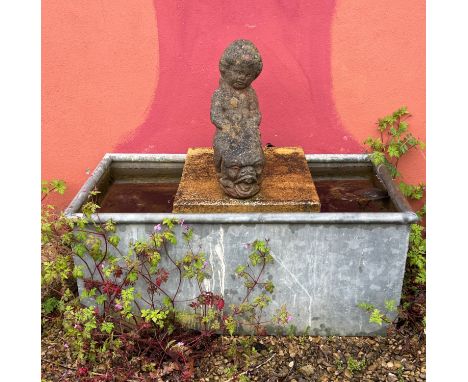 A galvanised metal water trough - 95 x 49cm, 42cm high (stone figure in photo not included)