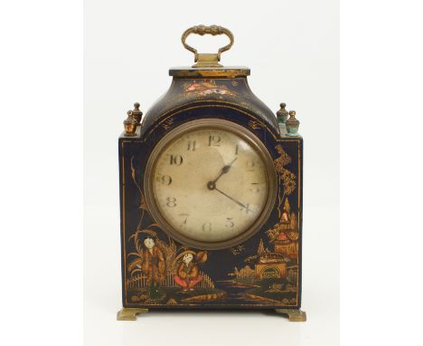 A brass-mounted desk or mantel clock in the Chinoiserie style - late-19th century, silvered 3&frac14; in Arabic dial fronting