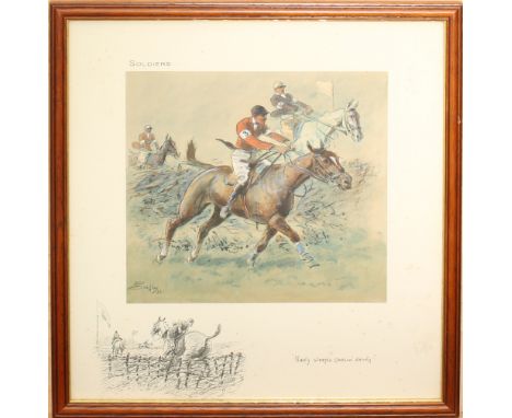 Charles Johnson Payne (Snaffles) (British, 1884-1967) 'Soldiers - Nasty steeple chasin' devils' colour lithograph, signed low