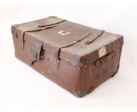 A vintage Flaxite and leather steamer trunk - 1920s, the interior with removable upper tray, with old railway travel labels t