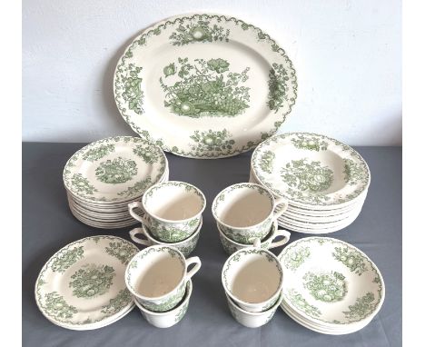 A Masons Ironstone green Fruit Basket pattern part dinner service - second half 20th century, comprising a 40 cm oval platter