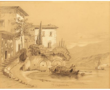 J. H. Lockwood (British, second half 19th century) 'Near Montpellier' charcoal and white chalk on tinted paper, signed and in